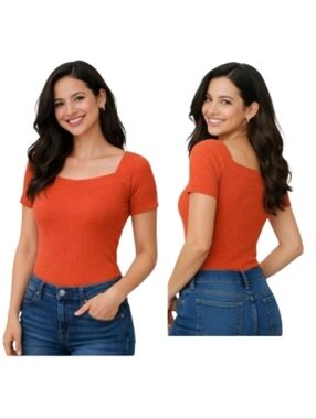 "Banana Republic" Misses (M) Like New! Pretty Orange Ribbed Bodysuit